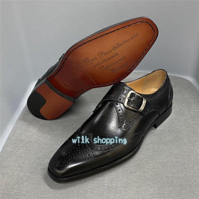 ビジネスシューズ モンクストラップ ウイングチップ 穴飾り メンズ