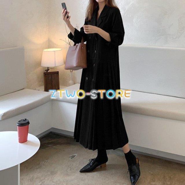 2色有り レディース ジャケット コート 長袖 ロング丈 ポロ襟 アウター ウインドブレーカー プリーツ ステッチ 無地 大きいサイズ 体型カバー S-XL