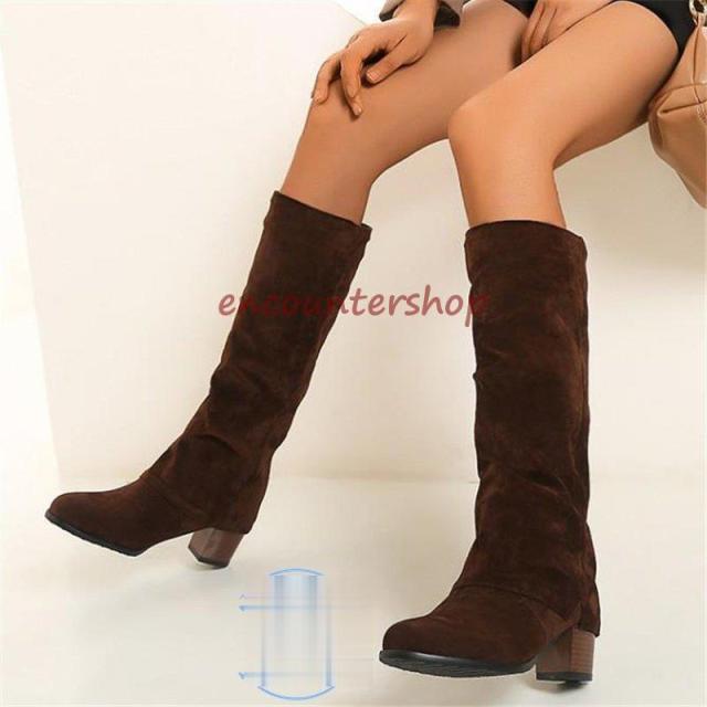 ロングブーツレディースショートブーツ黒大きいサイズロングブーツ防寒太めヒール ロングブーツスエード 美脚 シューズ 秋冬ブーツパーティー?26.5ｃ ｍ