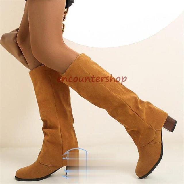 ロングブーツレディースショートブーツ黒大きいサイズロングブーツ防寒太めヒール ロングブーツスエード 美脚 シューズ 秋冬ブーツパーティー?26.5ｃ ｍ