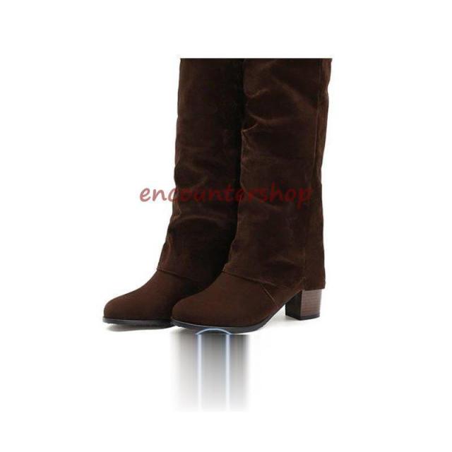 ロングブーツレディースショートブーツ黒大きいサイズロングブーツ防寒太めヒール ロングブーツスエード 美脚 シューズ 秋冬ブーツパーティー?26.5ｃ ｍ