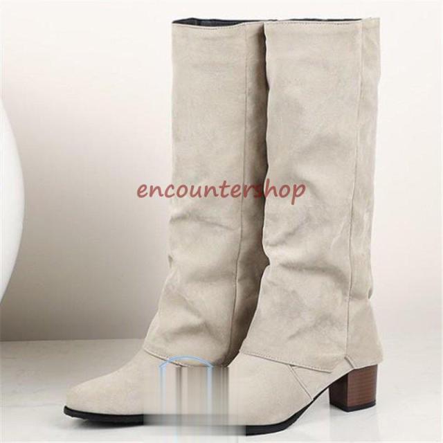 ロングブーツレディースショートブーツ黒大きいサイズロングブーツ防寒太めヒール ロングブーツスエード 美脚 シューズ 秋冬ブーツパーティー?26.5ｃ ｍ