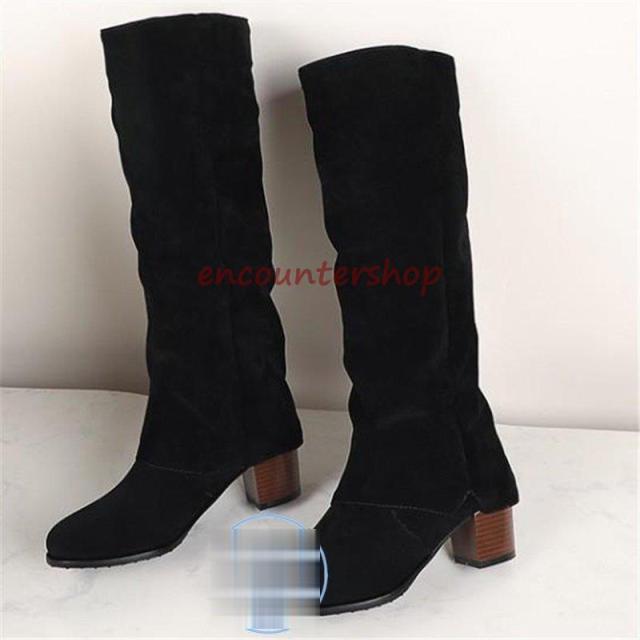 ロングブーツレディースショートブーツ黒大きいサイズロングブーツ防寒太めヒール ロングブーツスエード 美脚 シューズ 秋冬ブーツパーティー?26.5ｃ ｍ