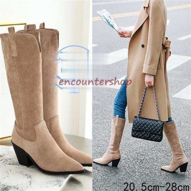 ロングブーツレディースショートブーツ黒大きいサイズ内ボアロングブーツ防寒太めヒール ロングブーツスエード 美脚 シューズ 秋冬ブーツパーティー?28cm