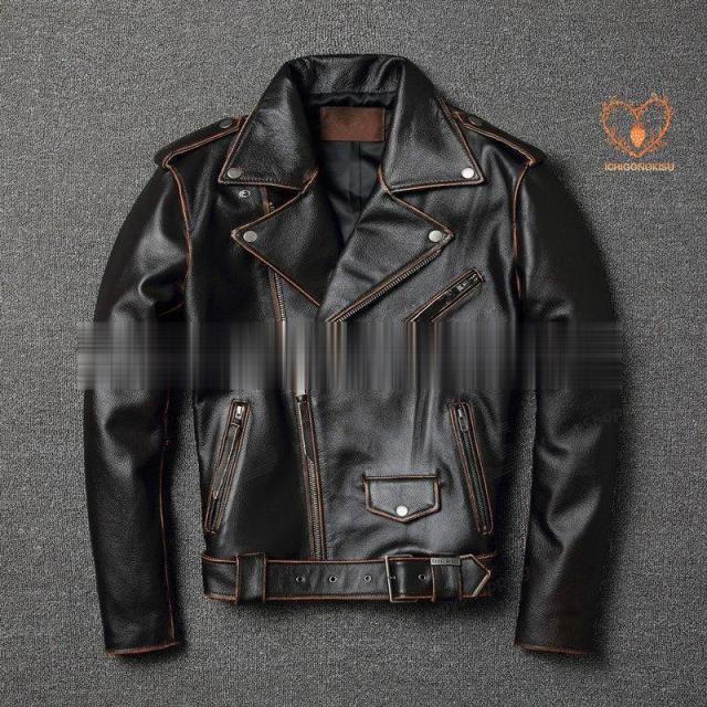 ライダースジャケット 牛革 レザージャケット レザーコート ダブル シンプル 革ジャン メンズ 本革 シングル ライダース ジャケット