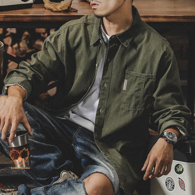 シャツ メンズ メンズシャツ メンズ 長袖シャツ カジュアルシャツ ワークシャツ アメカジスタイル 長袖 ストリート 秋服 メンズ 緑