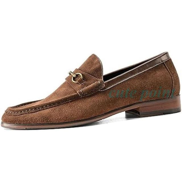 ビットローファー メンズ 本革スエード 3E 幅広 ゴールド ビット付き スリッポン 紳士靴 ドレスシューズ お洒落 ビジネス カジュアル