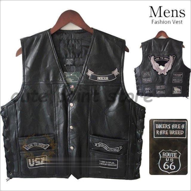 レザーベスト メンズ ベスト 革ベスト ジレベスト ジャケット アウター カジュアルベスト バイク ライダースベスト 大きいサイズ 秋 新品