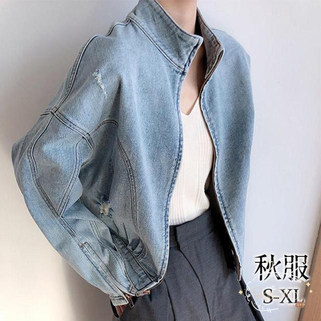 デニムジャケット レディース ジャケット Gジャン アウター ブルゾン ジップアップ ハイネック 羽織 ゆったり カジュアル 着痩せ 通勤 おしゃれ