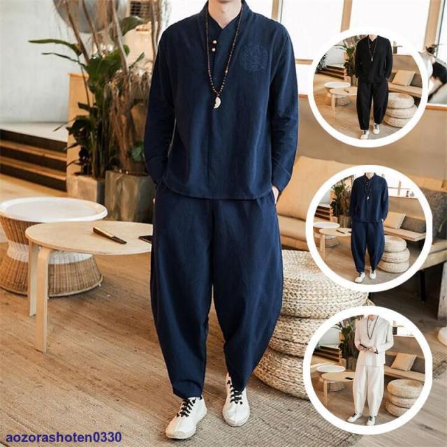リネンセットアップジャージ メンズ 父の日ギフト 上下セットアップ 綿麻 長袖トレーナースウェット スポーツ 夏物 涼しい 通気性 大きいサイズあり