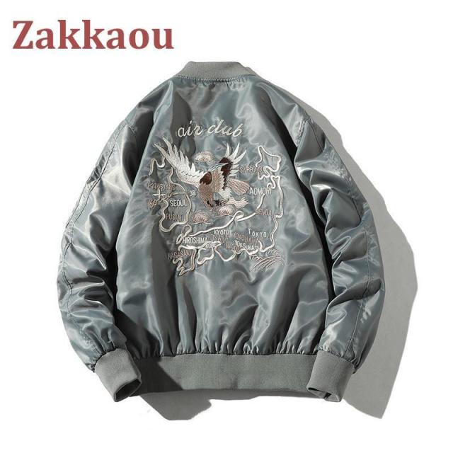 スカジャン メンズ 刺繍 ジャケット ブルゾン サテン生地 和柄 2TYPE