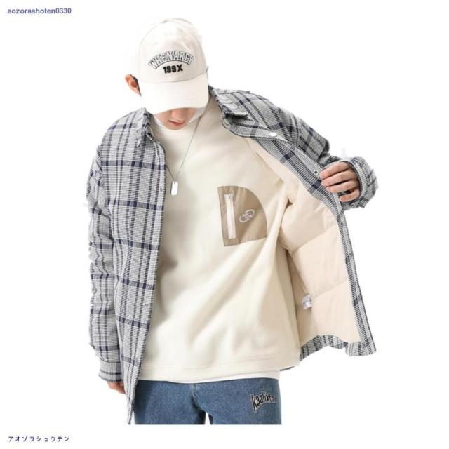 ダウンジャケット メンズ ダウンシャツ チェック柄 軽量 シャツ ダウンウェア インナー 冬