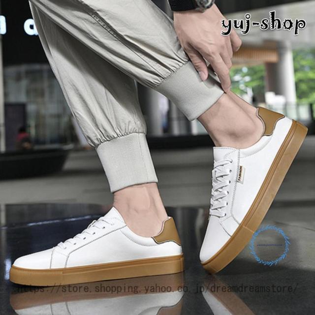スニーカー メンズ カジュアルシューズ 大きいサイズ レースアップシューズ レザー デッキシューズ ローカット スケートボードシューズ フラットスニーカー