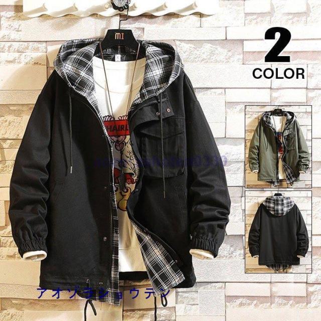 ジャケット メンズ マウンテンパーカー アウトドア アウター ブルゾン フェイクレイヤード チャック柄 重ね着風