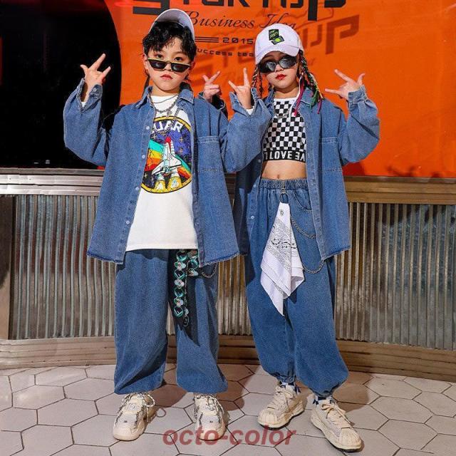 韓国子供服 キッズ ダンス衣装 セットアップ カウボーイスーツ キッズダンス 子供 スラックス 練習着 応援団 韓国 HIPHOP 男女兼用 舞台服