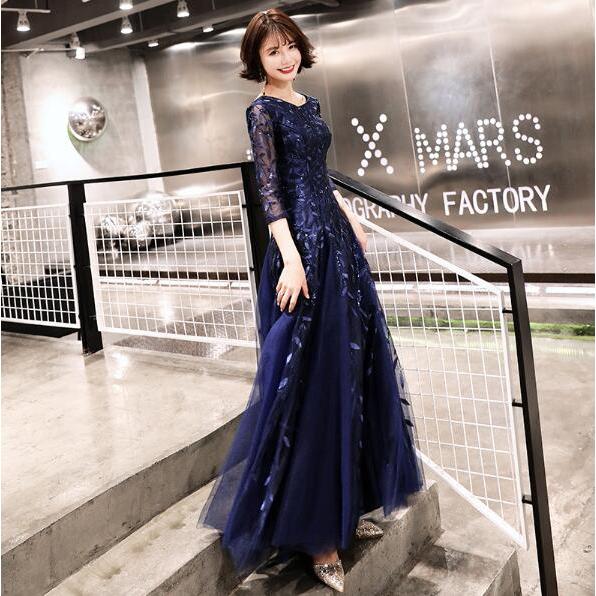 カラードレス カクテルドレス 星空 イブニングドレス シルバー 花嫁 丸襟 スパンコール 刺繍 魚尾 ロングドレス 演出 フォマール パーティードレス