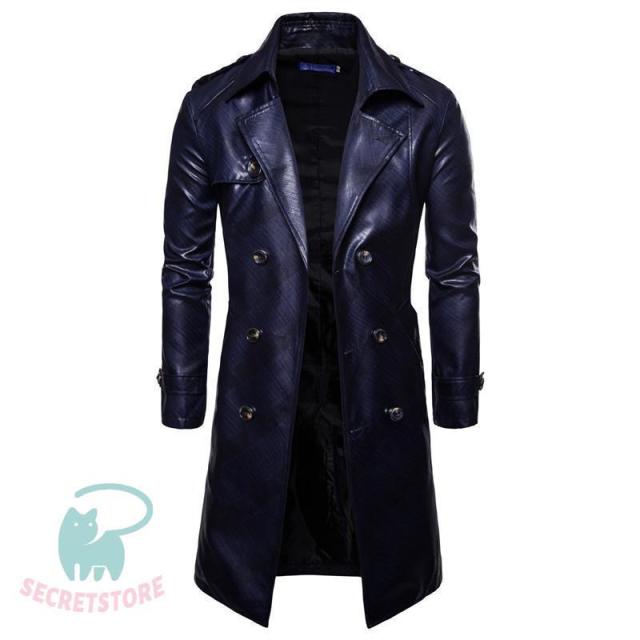 トレンチコート レザー 革ジャン 体型カバー ダブル バイク 高級感 メンズ ロング丈 ビジネス 紳士服 冬物 大きいサイズ 秋冬