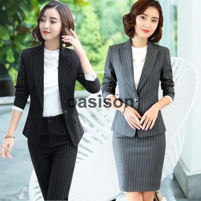 ビジネススーツ リクルートスーツ 2点セット レディーススーツ ストライプ フォーマル 就活 スカートスーツ パンツスーツ 面接 オフィス 通勤 OL 女性 きれいめ