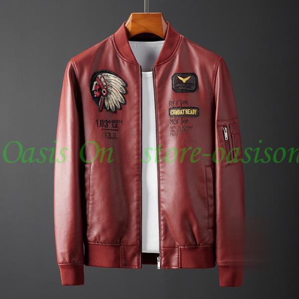 革ジャン メンズ 赤 おしゃれ 大きいサイズ レザー ライダース シングルライダース PUレザー アメカジ ビター系 秋 秋服 冬 冬服