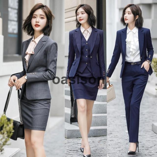 ストライプ ビジネススーツ 2点セット セットアップ レディース スカートスーツ パンツスーツ ママ 30代 フォーマルスーツ 通勤 就活 事務服 オフィス　卒業式