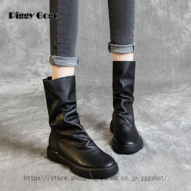 ミドルブーツ ローヒール レディース 美脚 ショートブーツ ブラック 黒 ブーツ 春ブーツ 疲れない 歩きやすい ラウンドトゥ ラウンド 春 靴 大きいサイズ