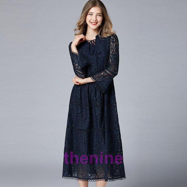 ワンピースパーティードレス秋物レースドレス結婚式袖ありフォーマルドレスロング大きいサイズ服装大人きれいめカジュアル上品40代30代50代