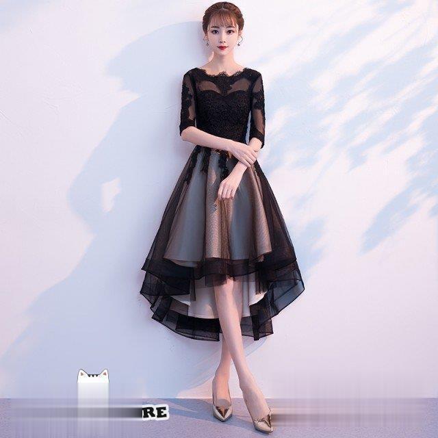 パーティードレス 大きいサイズ 結婚式 二次会 ワンピース お呼ばれドレス フィッシュテール 袖あり 刺繍 切り替え ドレス 黒 韓国 3L 4L 5L 膝丈