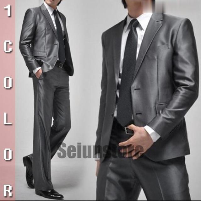 スーツ メンズ 2ピーススーツ セットアップ 光沢 ブレストスーツ スリム ビジネススーツ 2ツボタン 卒業式 結婚式