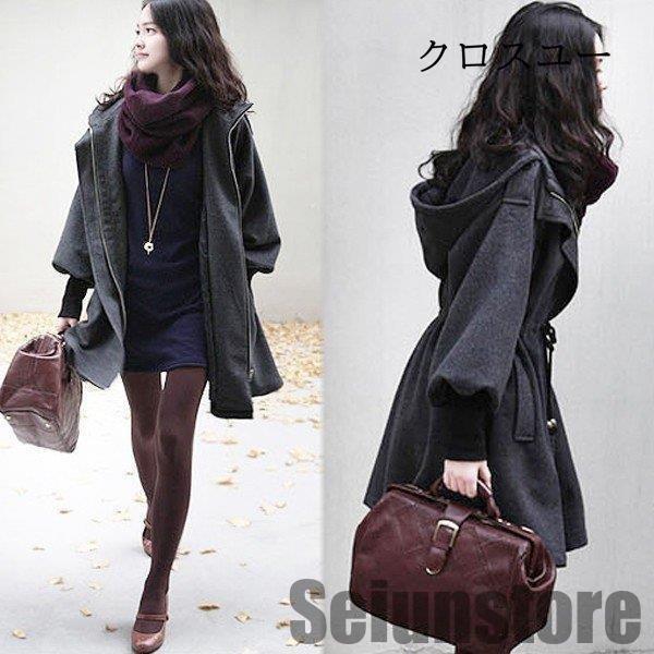 コート レディース チェスターコート ロングコート フード付き ダークグレー 厚手 着痩せ　秋冬 40代 きれいめ