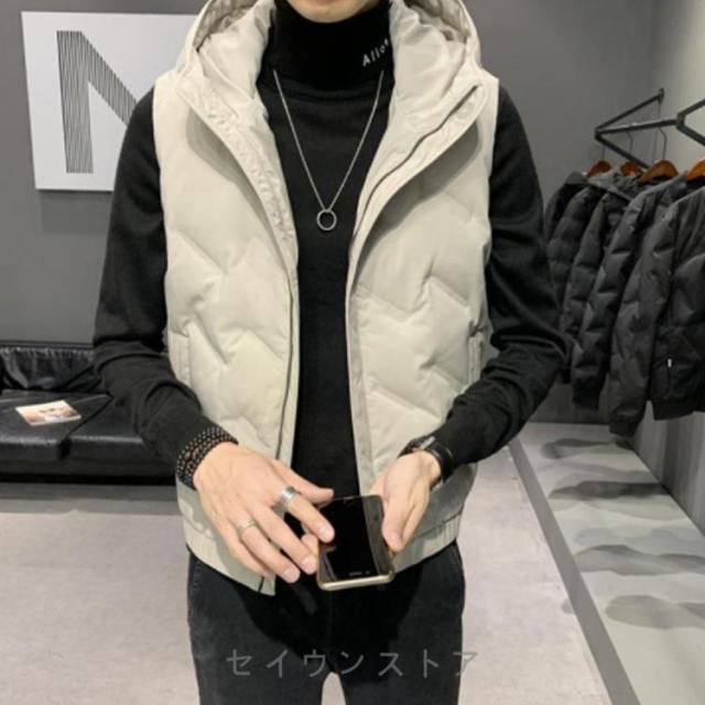 ダウンベスト メンズ フード付き ライト トレンド 保温 軽量 カップル 中綿 ダウンコート ジップ ジャンパー 秋冬 ダウンジャケット