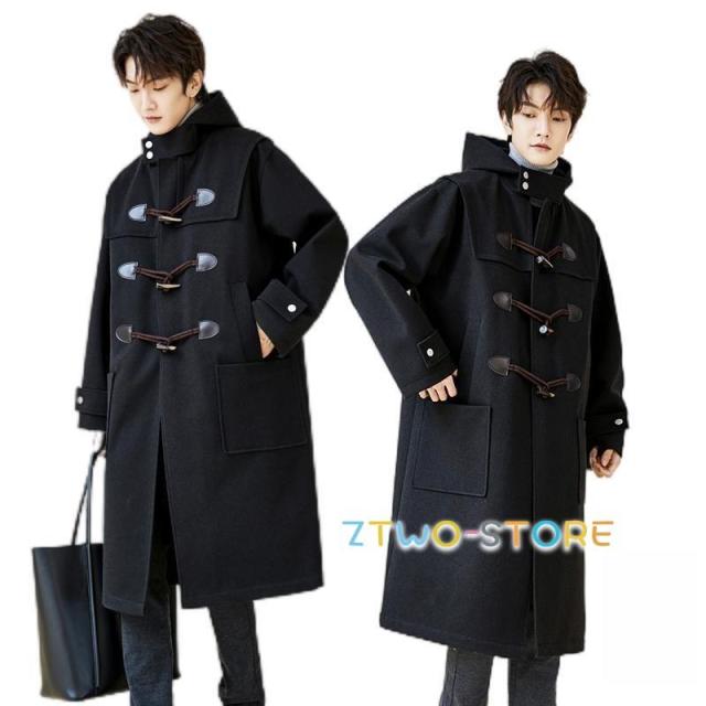 メンズ ダッフルコート ロング丈 通勤 学生 ビジネスコート 大きいサイズ 通学 フード付き おしゃれ カジュアル 防風 保温 秋服 冬服 コート アウター