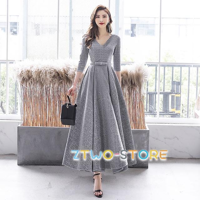 パーティードレス ロング 袖あり パーティードレス 大きいサイズ 3L 4L 結婚式 ワンピース 結婚式 ドレス 結婚式お呼ばれドレス ロングドレス 七分袖