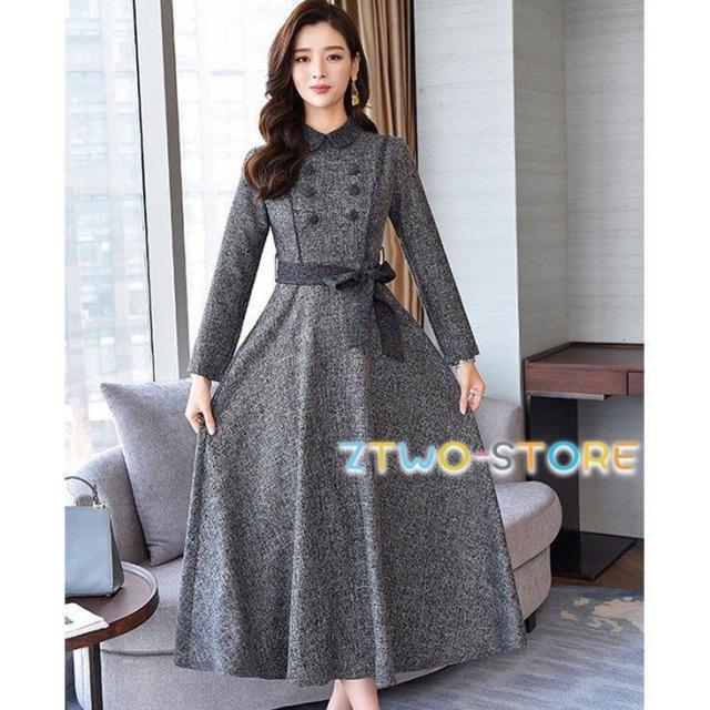 ワンピース ドレス ロング フォーマル パーティドレス 結婚式 お呼ばれドレス 袖あり 長袖 大きいサイズ 3L 通勤服 オフィス ウエストマーク