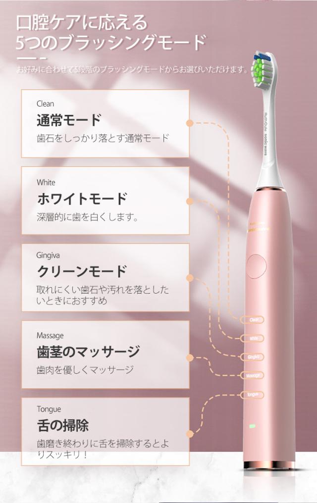 電動歯ブラシ 歯ブラシ 替えブラシ5本附属 五種類モード IPX7 防水