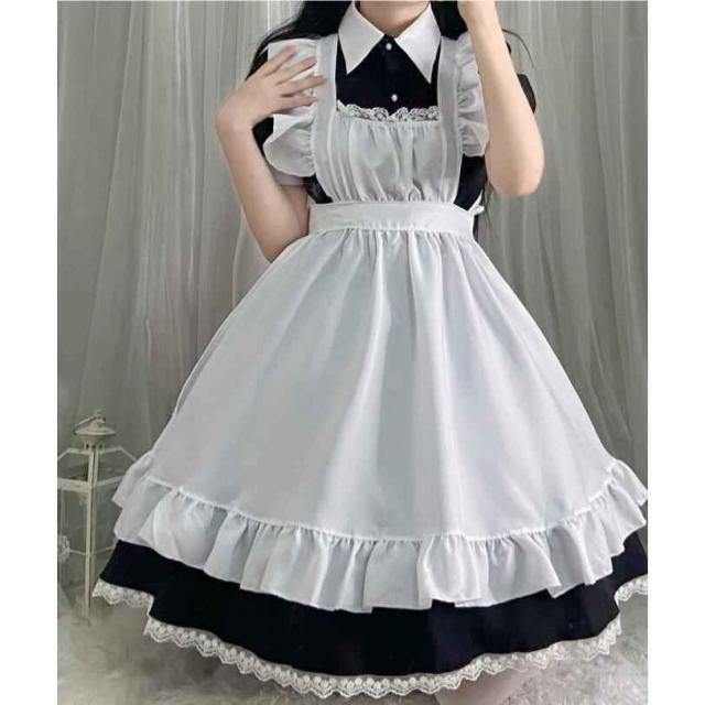 ハロウィン仮装メイド服 2点セット ロリータ ゴスロリ メイド ワンピース コスプレ衣装レディース コスチューム フルセット コス可愛いエプロン全店二点送料無料