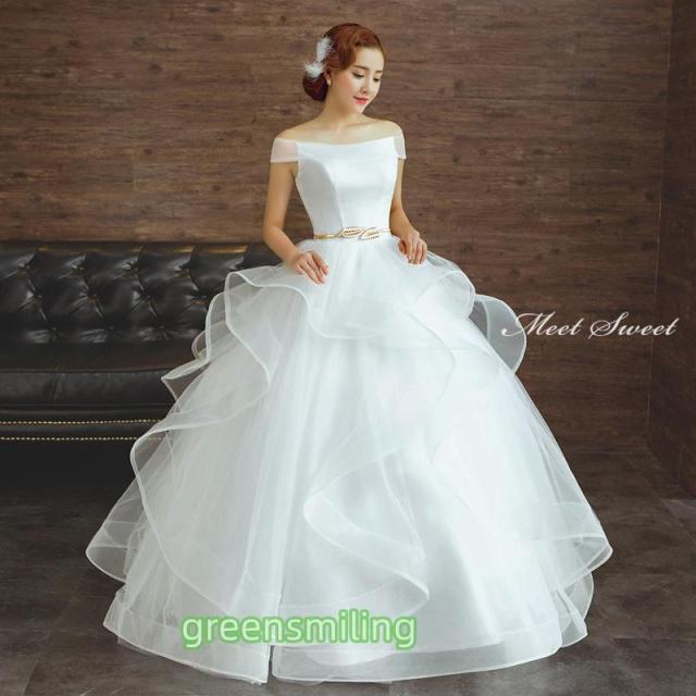 ウェディングドレス ウエディングドレス 二次会 結婚式 前撮り ブライダル ロングドレス 花嫁 プリンセスドレス プリンセスラインドレス フリル オフショルダー