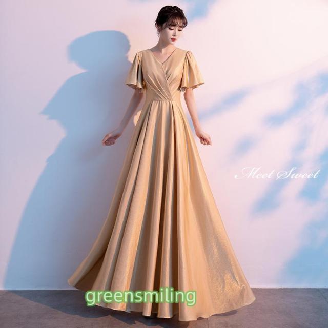 カラードレス ロングドレス イー ゴールド 半袖 演奏会 発表会 コンサート コンクール コーラス オーケストラ 合唱衣装 大人 ステージドレス 大きいサイズ カラードレス ロングドレス イー ゴールド 半袖 演奏会 発表会