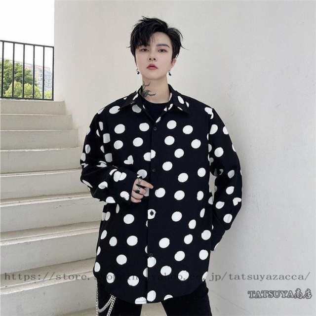 メンズ 開襟シャツ 上品 ドット柄 ブラウス 長袖 トップス 春夏 韓国風 着痩せ 通勤 通学 体型カバーBF風 ゆったり 7,672円