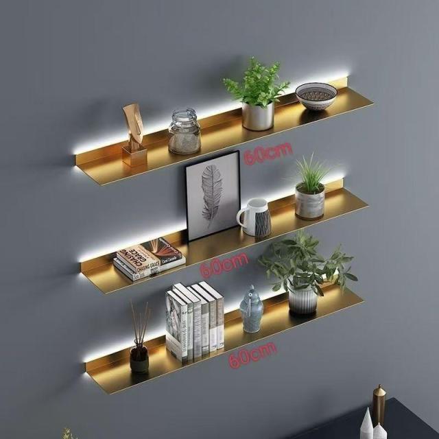 フローティングシェルフ壁掛け、照明付きウォールシェルフ、LEDライト内蔵、植物棚または本棚用クリエイティブメタルディスプレイシェルフ、壁収納棚には1個のみ