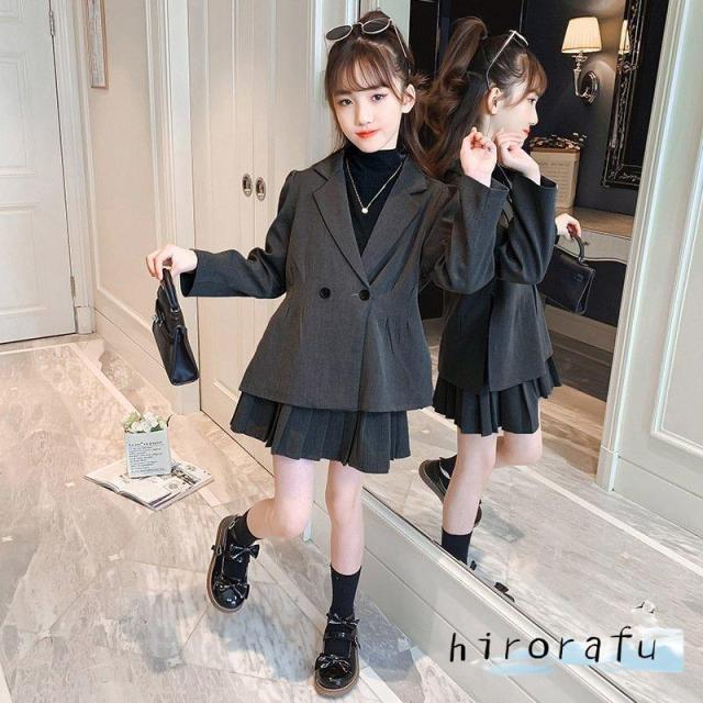 女の子 スーツセット 子供服 ジャケット スカート 二点セット 愛い 卒業式 入学式 小学校 女子 日常 春秋 120.170cm_3