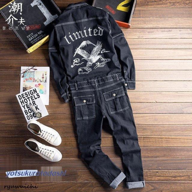 メンズサロペット オーバーオール デニム つなぎ オールインワン ペインター 　ワークパンツ カーゴ 個性 作業服