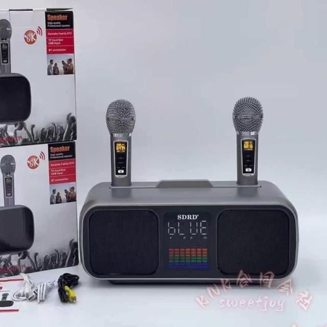 身寄り用カラオケマイクロホン2本付き添い人高声遣いBluetooth仕かける USB金棒引きおうちカラオケ二重奏読み合わせる一人カラオケLEDともし火多役立つことマイクロホン仕かける