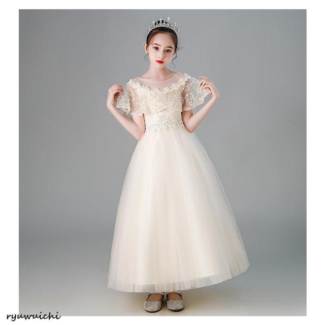 ドレス ワンピース ピアノ 子供 キッズ 入学式 可愛い 結婚式 演奏会 発表会 安い ロング 水色 半袖 おしゃれ 春 夏 120 130 140 150 160_1