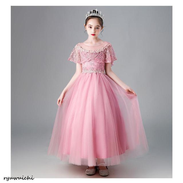 ドレス ワンピース ピアノ 子供 キッズ 入学式 可愛い 結婚式 演奏会 発表会 安い ロング 水色 半袖 おしゃれ 春 夏 120 130 140 150 160_4