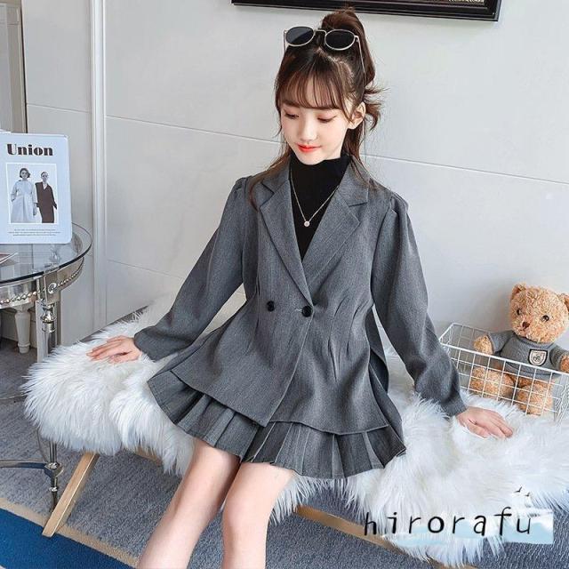 女の子 スーツセット 子供服 ジャケット スカート 二点セット 愛い 卒業式 入学式 小学校 女子 日常 春秋 120.170cm_1