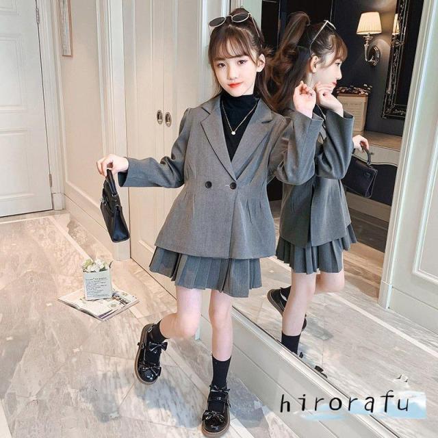 女の子 スーツセット 子供服 ジャケット スカート 二点セット 愛い 卒業式 入学式 小学校 女子 日常 春秋 120.170cm_2