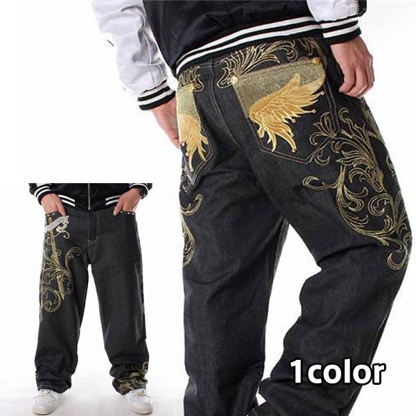 刺繍 極太 デニム ジーンズ パンツ メンズ ルーズフィット B系 レディース ヒップホップ ストリート 英字 ロゴ HIPHOP 柄 極太バギー 大きいサイズ ゆったり