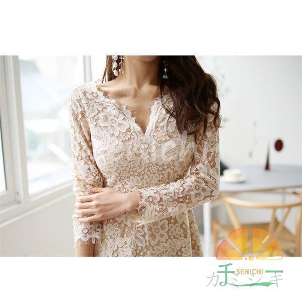 パーティードレス 結婚式 40代 20代 ロング 袖あり 長袖 韓国風 大きいサイズ フォーマルドレス レースワンピース Vネック お呼ばれ 二次会 披露宴 謝恩会 上