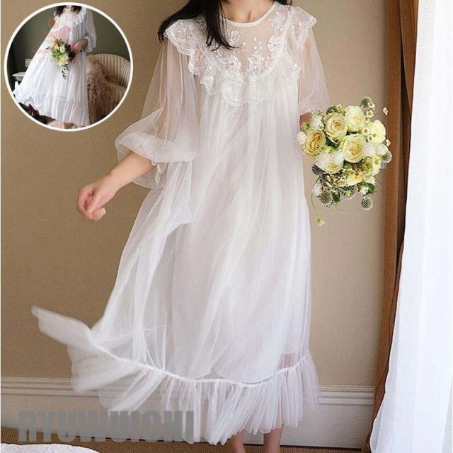 姫系 レースパジャマ レディース パジャマ ネグリジェ 部屋着 ルームウェア 大きいサイズ 快適パジャマ ナイトウェア 長袖パジャマ女性 パジャマワンピース