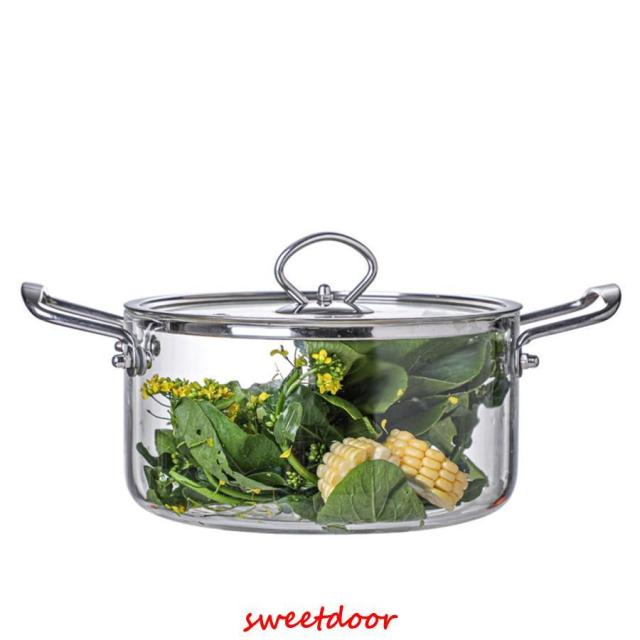 両手鍋 ガラス鍋蓋付 磁性鍋 IH対応オール熱源対応 ガラス調理器具 便利 実用 耐久性のある硬質ガラスで、シンプルでスタイリッシュで、丈夫で耐久性があり